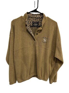 Straight Down Pullover Tan Fleece Leopard Lined Collar Size Small Golf Gorpcore